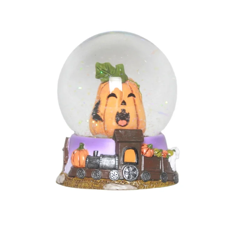 Customizable snow ball decoration Handmade halloween Pumpkin head train snow globe