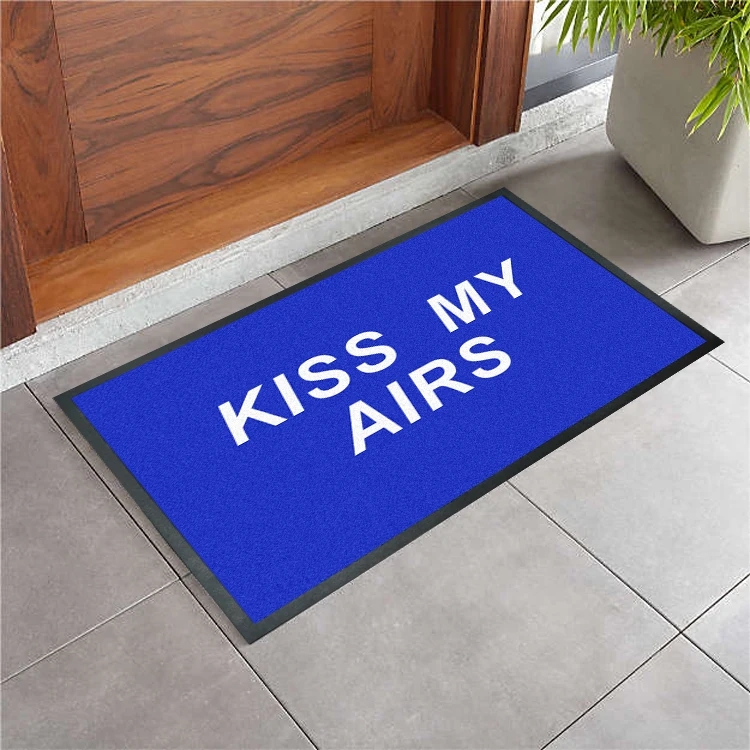 Custom Welcome Anti-Slip Outdoor Door Mat Kiss My Air Printed Floor Carpet Rubber Backing Nylon Material Home Hotel Use Washable