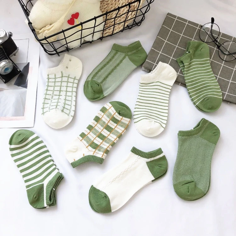 Green Spring Color Women Cotton Boat Socks Low Cut Ankle Breathable Socks