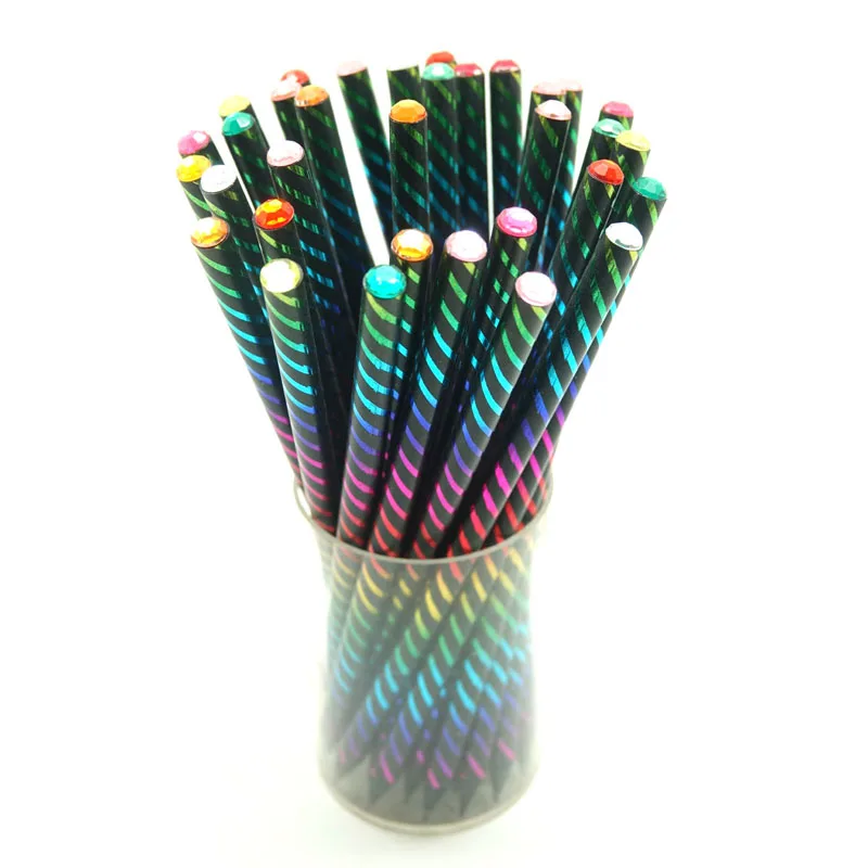 Black Wood Pencil With Crystal For Girls Factory Custom High Quality Girls Pencil In Bulk Colorful Standard HB 2B Pencils