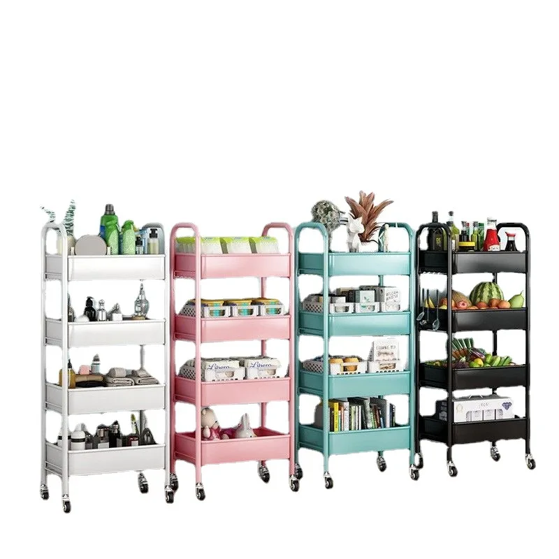 Warehouse 3 Tier Plastic and Steel Shelves Trolley Utility Storage Rolling Carts on 4 Wheels With Tray For Bathroom