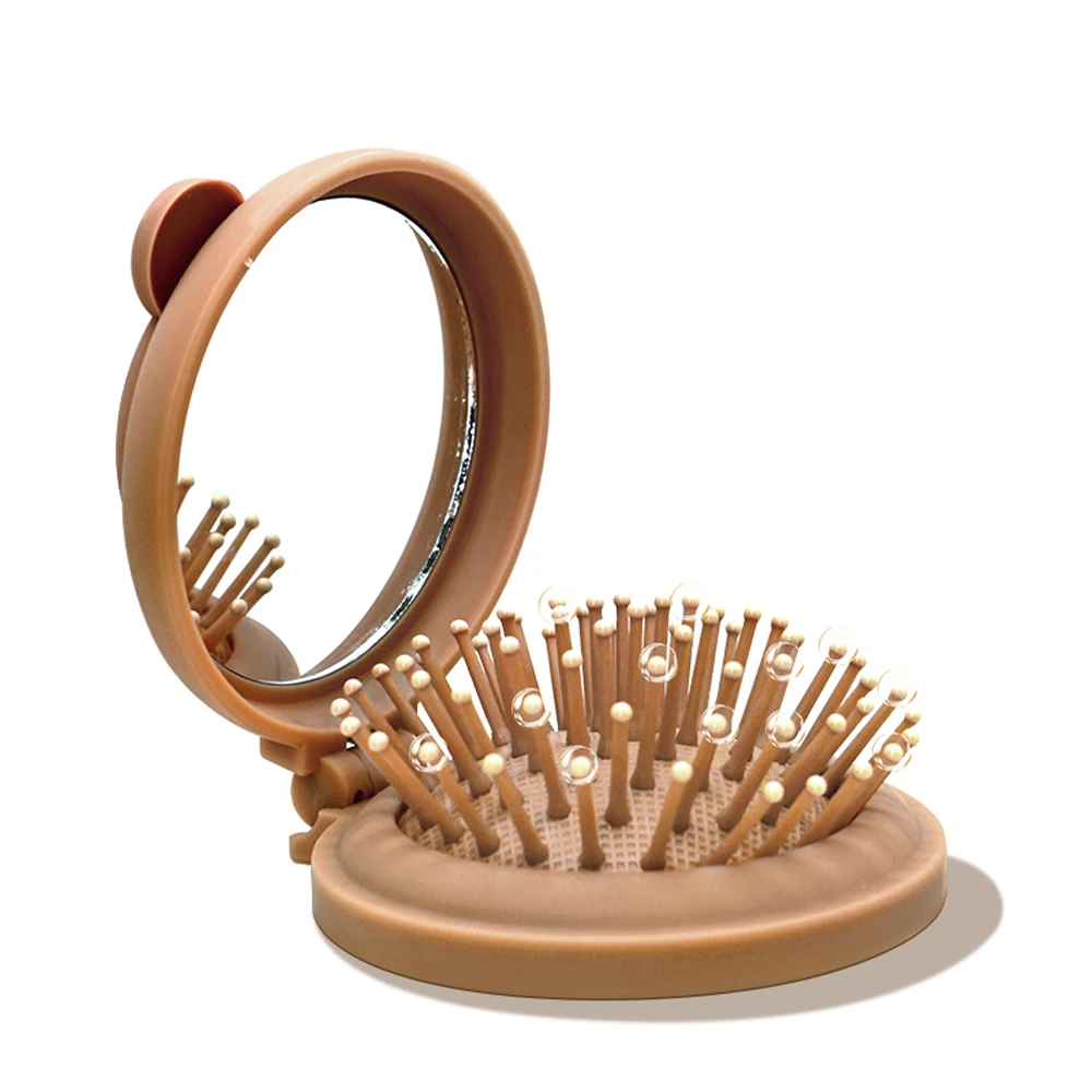 Wholesale Custom Logo Folding Hair Brush Mirror Suppliers Hair Brush And Mirror Gift Small Brush For Hair Cute Milk Bear Pattern