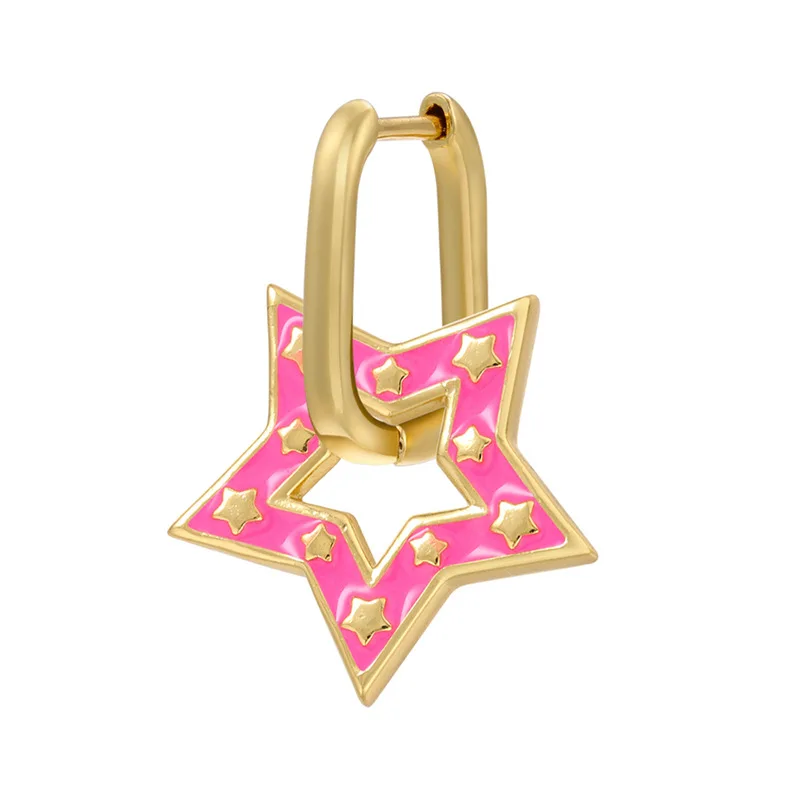 Jewelry Korean Fashion Girl Color Dripping Oil Five-Pointed Star 18k Gold-plated Earrings 18k Gold-Plated Earrings For Women