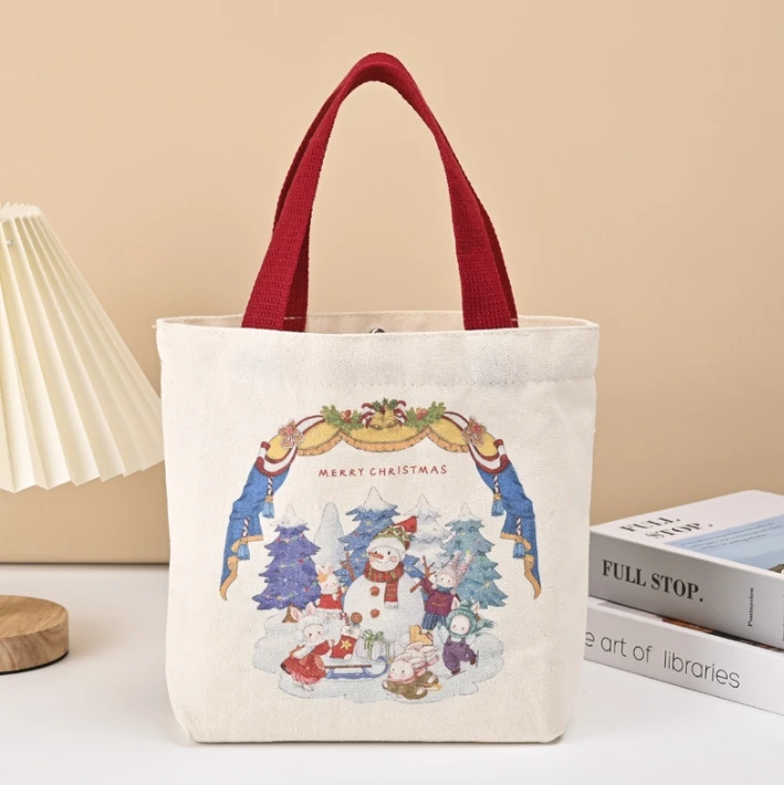 Off-the-shelf canvas bag can be customized pattern single shoulder shopping cotton bag Christmas gift hand canvas bag