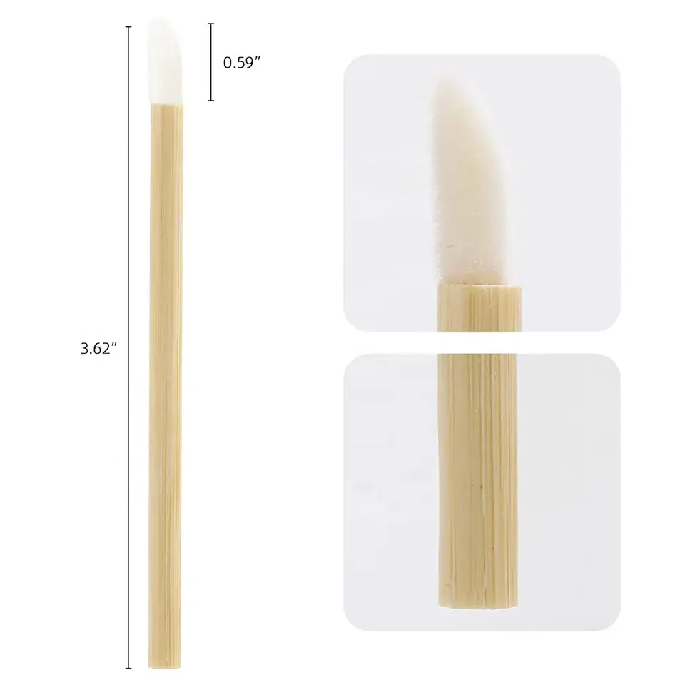 Eco Friendly Disposable Bamboo Stem Handle Flocked Head Lip Stick Gloss Make Up Brush Lip Brush