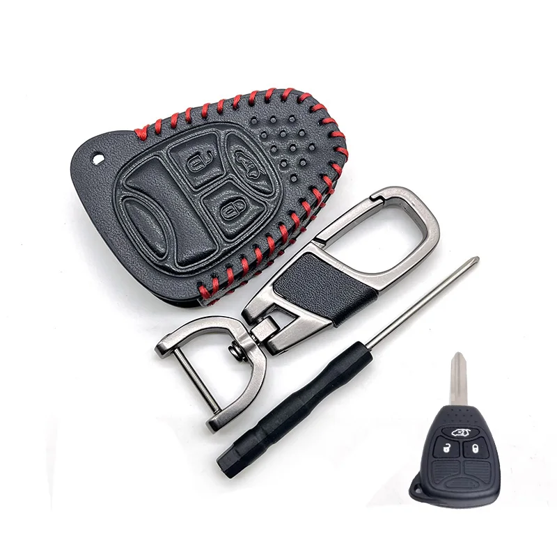 Leather Car Key Case 3 Buttons Remote Control Protector Cover For Jeep Wrangler Compass Liberty Patriot Commander Grand Cherokee