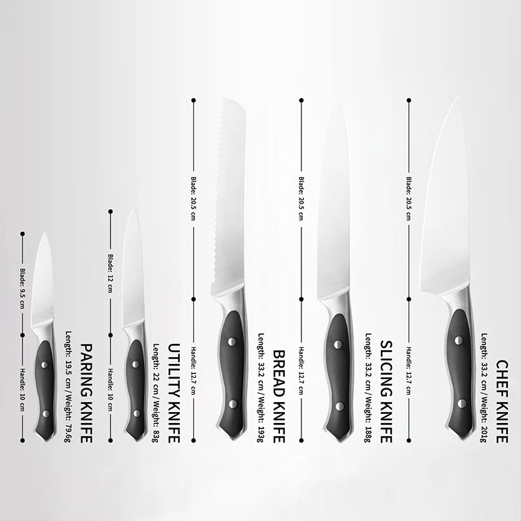 Professional Stainless Steel Kitchen Chef Knife Set Kitchen Chef Slicing Bread Boning Paring Utility Knives Set PP Handle