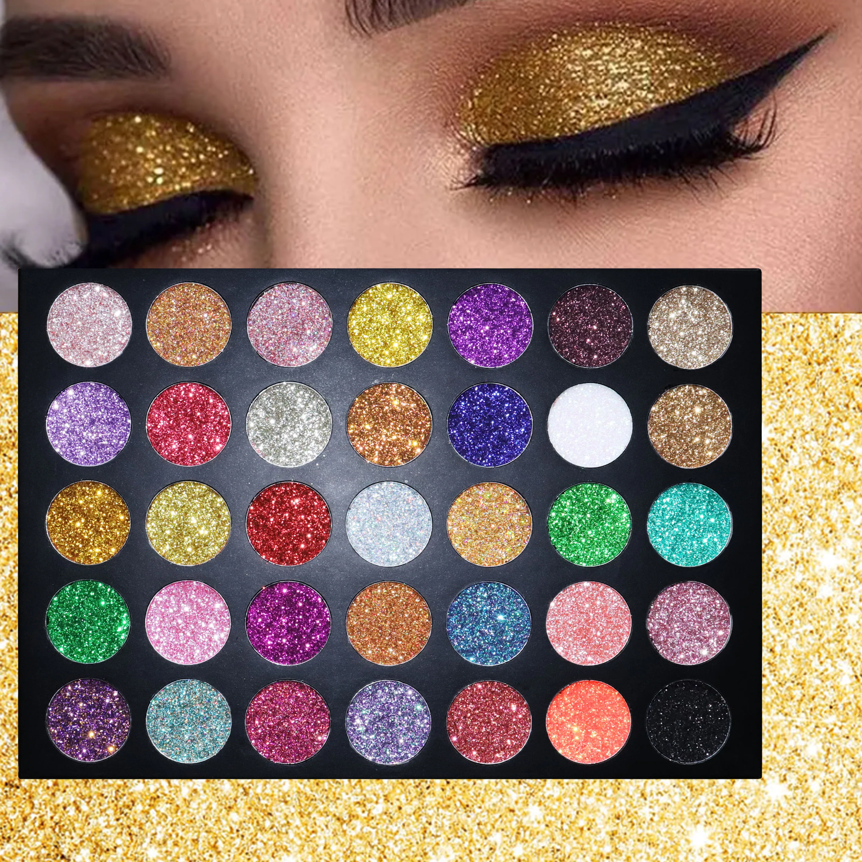 Custom Logo 35 Colors Glitter Eyeshadow Palette High Pigment Vegan Cosmetics OEM Eye Shadow Palette
