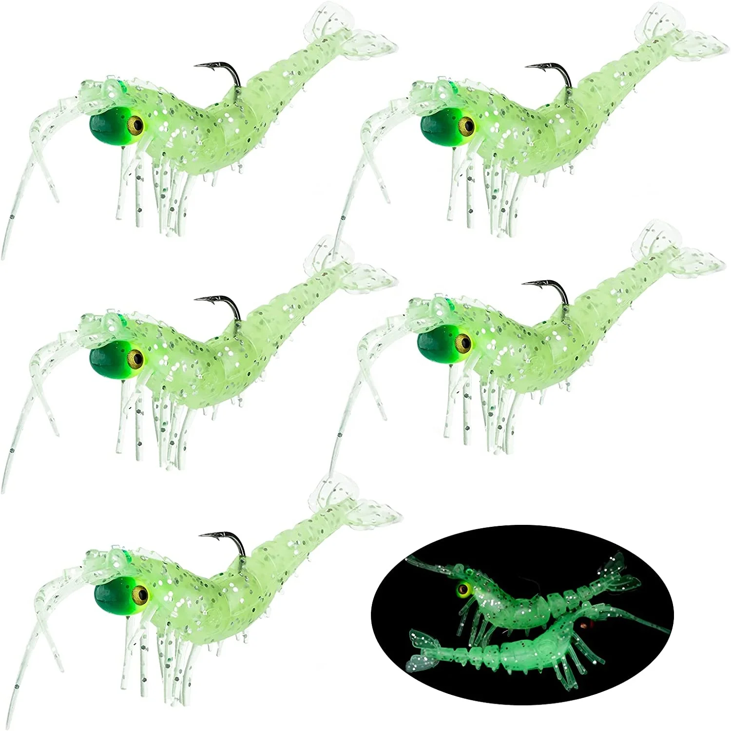 Saltwater Freshwater Ice Fishing Lures Artificial Bait Luminous Glow Shrimp Lure Grub Worms Lure