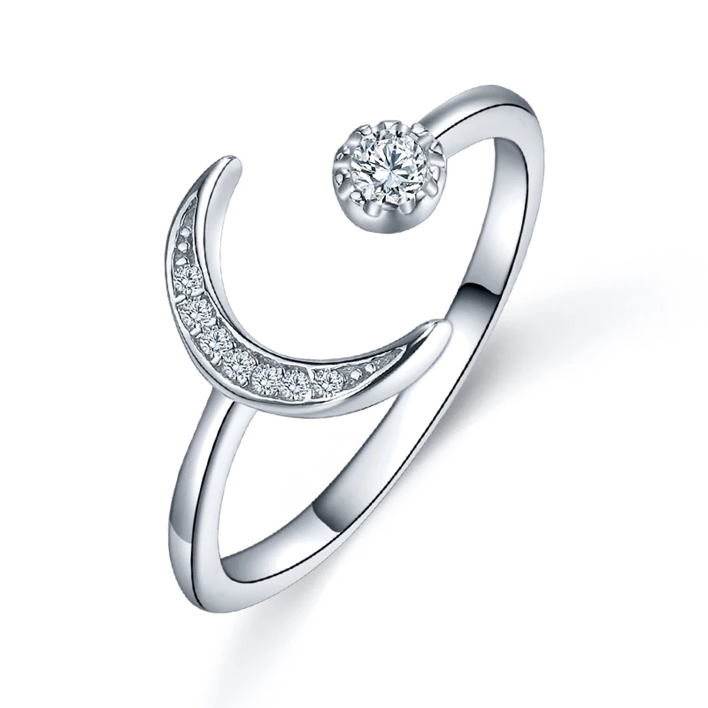 F.ZENI hot selling fashion non tarnish 925 sterling silver ring rose gold plated white gold plated adjustable moon ring