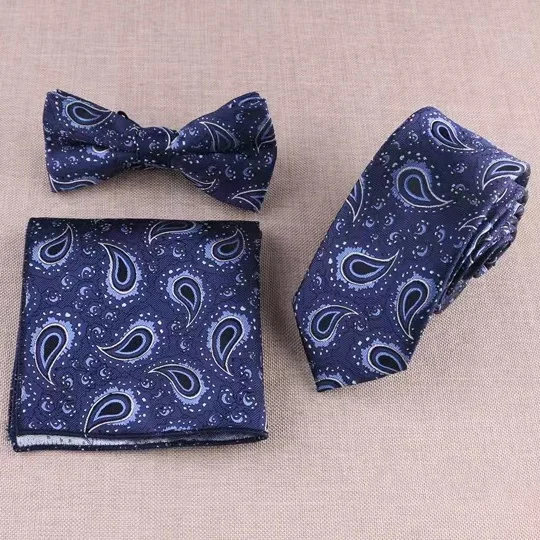 boys green paisley modern fashion  mens skinny neck ties 6cm luxury customized  necktie and bow tie pocket square set