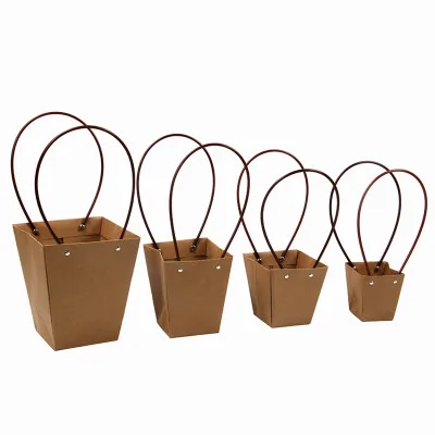 Custom Kraft Paper Bags Gift Packaging Handbag For Fresh Flower