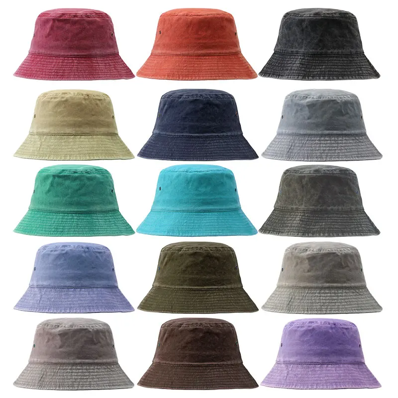 Solid Printed All Cotton Custom Bucket Hats Wholesale Embroidered Logo Wide Brim Blank Fisherman Caps  Plain Buckets Hats