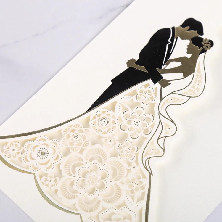 
Elegant laser cut cards can be customized for inner page white wedding invitations With envelope 