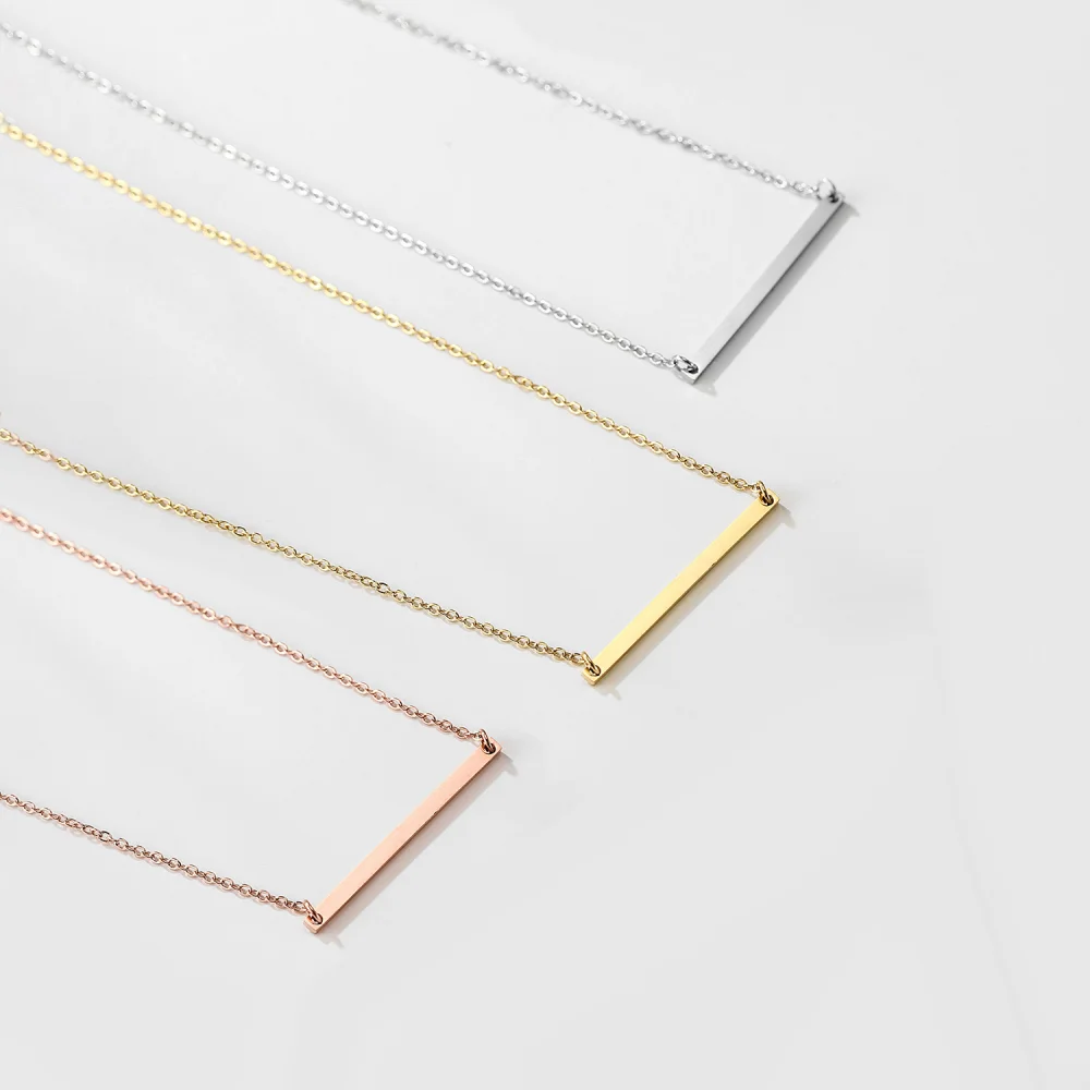 Wholesale Blank Jewelry Gold Plated Stainless Steel Name Logo Personalized Custom Horizontal Bar Necklace
