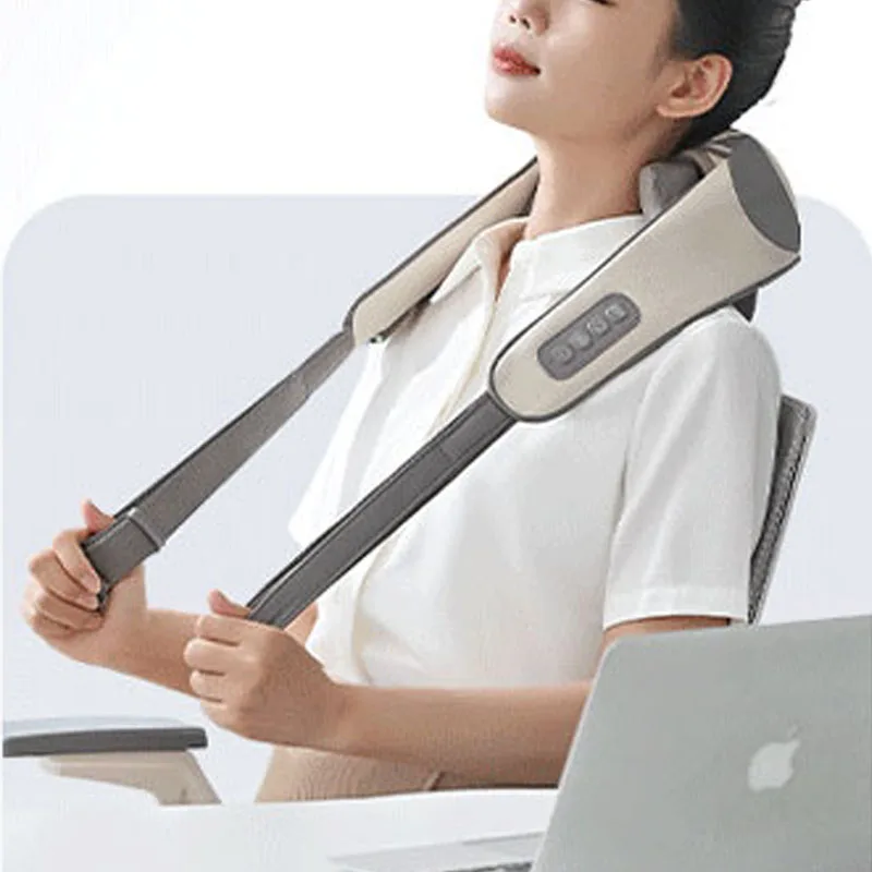 12V 2000mAh Wireless Mini Hands Free Neck Shoulder Kneading Massager with Heating Premium Deep Tissue Neck Massage Belt