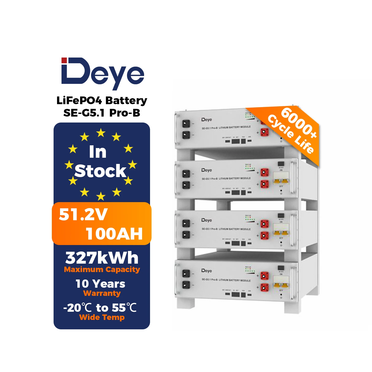 Deye Se-G5.1 Pro-B Eu In Stock 10 Years Warranty Lifepo4 51.2V 100Ah Solar Power 6000 Cycle Life Energy Storage Battery