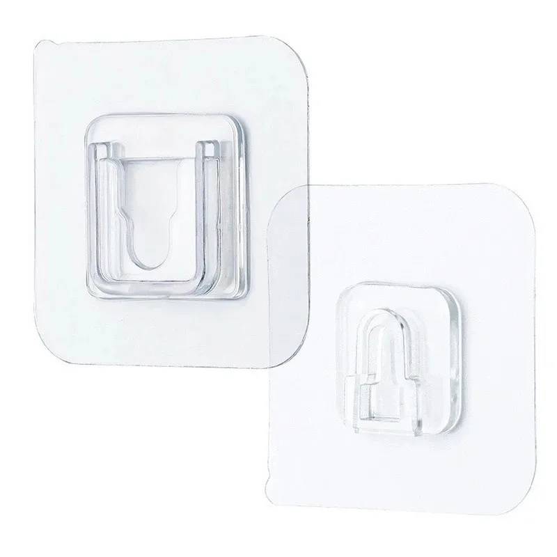 Waterproof Removable Double-Sided Adhesive Plastic Solid Transparent Wall Mounted Sticky Hanging Hook