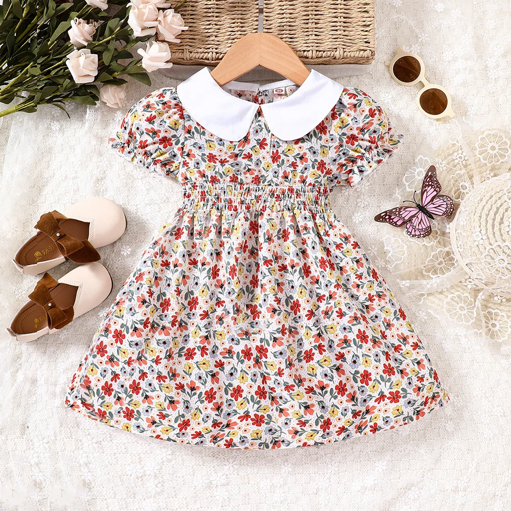 2023 Summer 4-8Years Baby Girl New Product For Girls Summer Style Bow Bronzing Star Flying Sleeve Dress