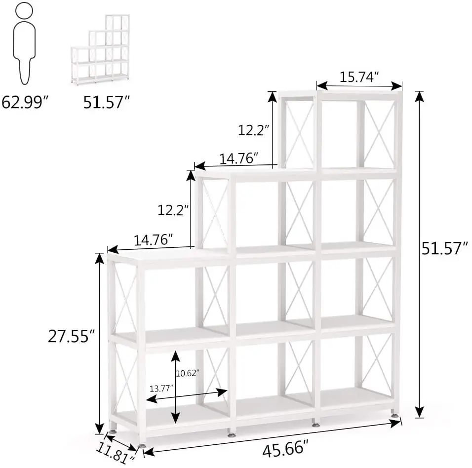 Modern Style Industrial Corner Bookshelf 9 Cubes Wooden Bookcase Display Shelf Storage Organizer for Home Office