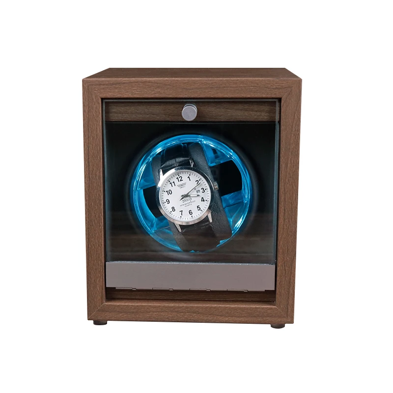 Wholesale Walnut Luxury Led Safe Watch Winder Tpd Wood Grey Single Automatic Watch Winder Gyroscope Cabinet Rotating Watch Case