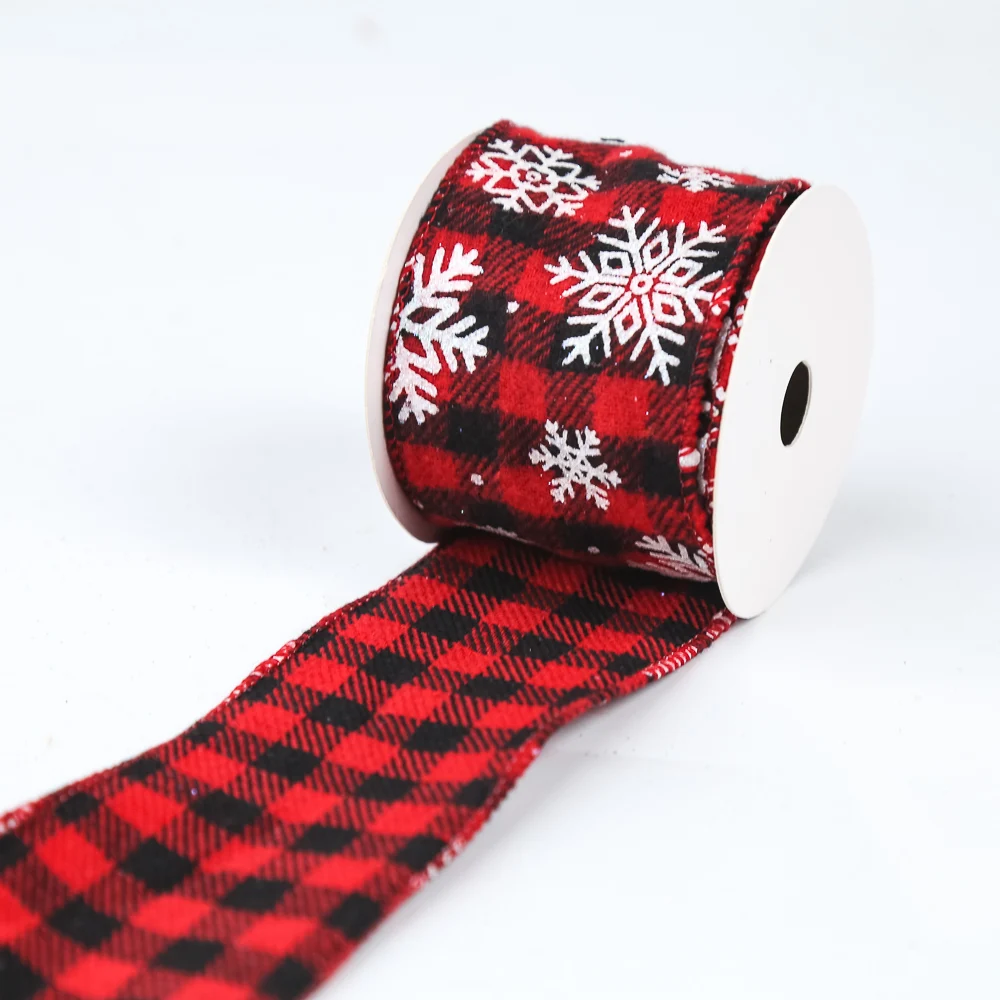 Red and black series woven fabric plaid edge ribbon for Christmas decorative  wreath