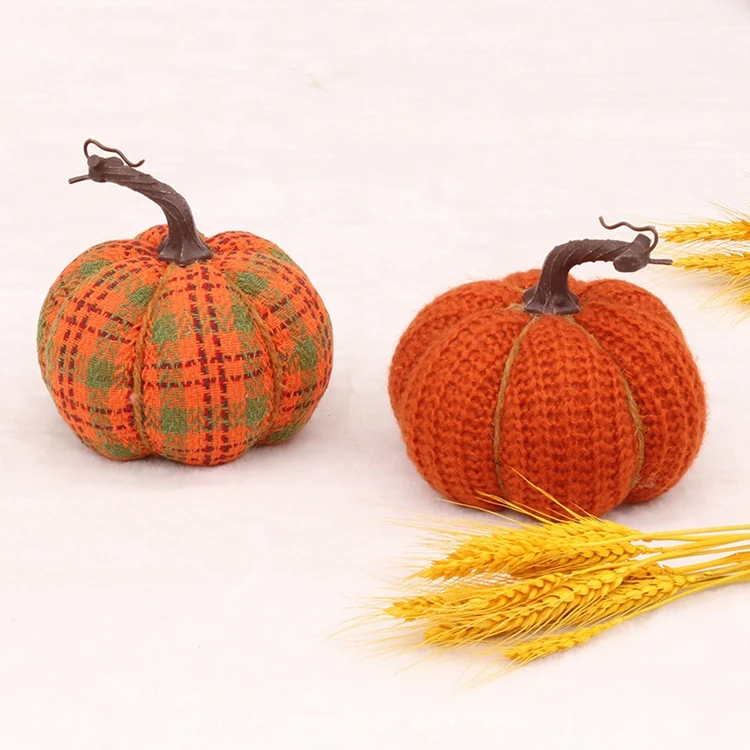 Fabric Pumpkins for Decorating Halloween Thanksgiving Fake Knitted Fabric Pumpkin Desktop Window Decorations H0461