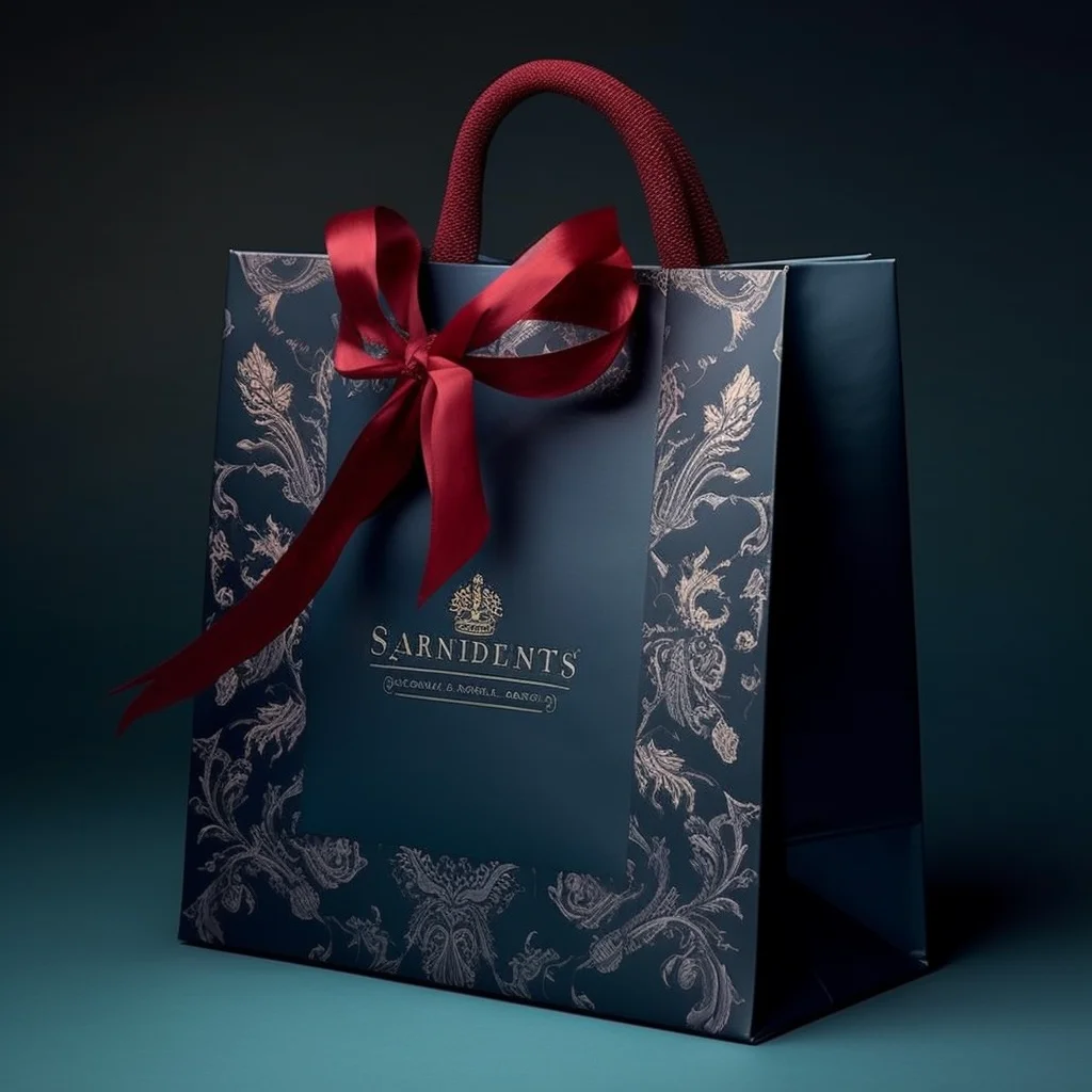 huahao luxury custom logo boutique rose gold gloss mod gift bag for handbags with gold ropes