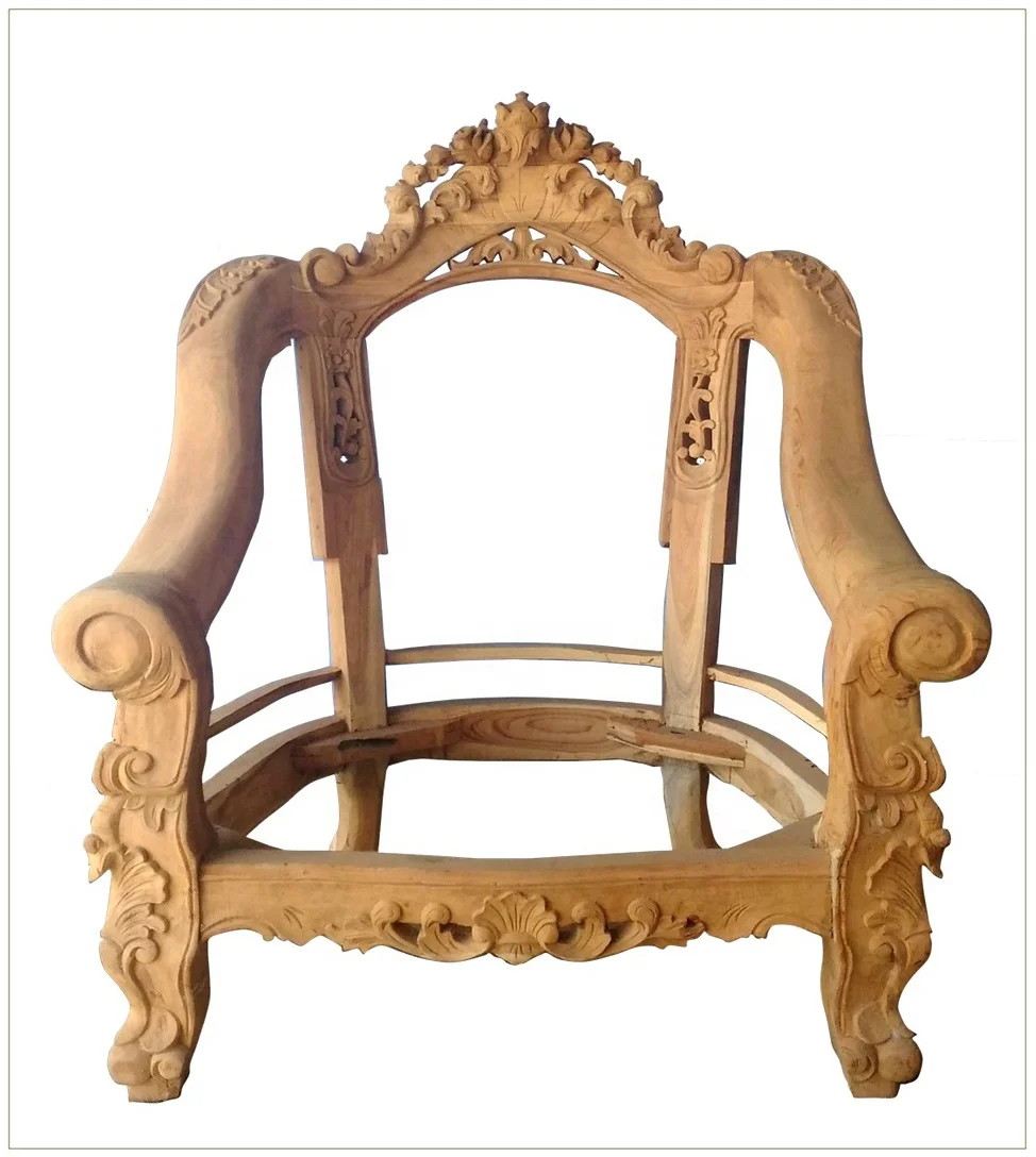 Teak Wooden Carved Sofa Chairs Living Room Furniture Unfinished Products KD No Paint For Living Room Furniture Frame Set 6