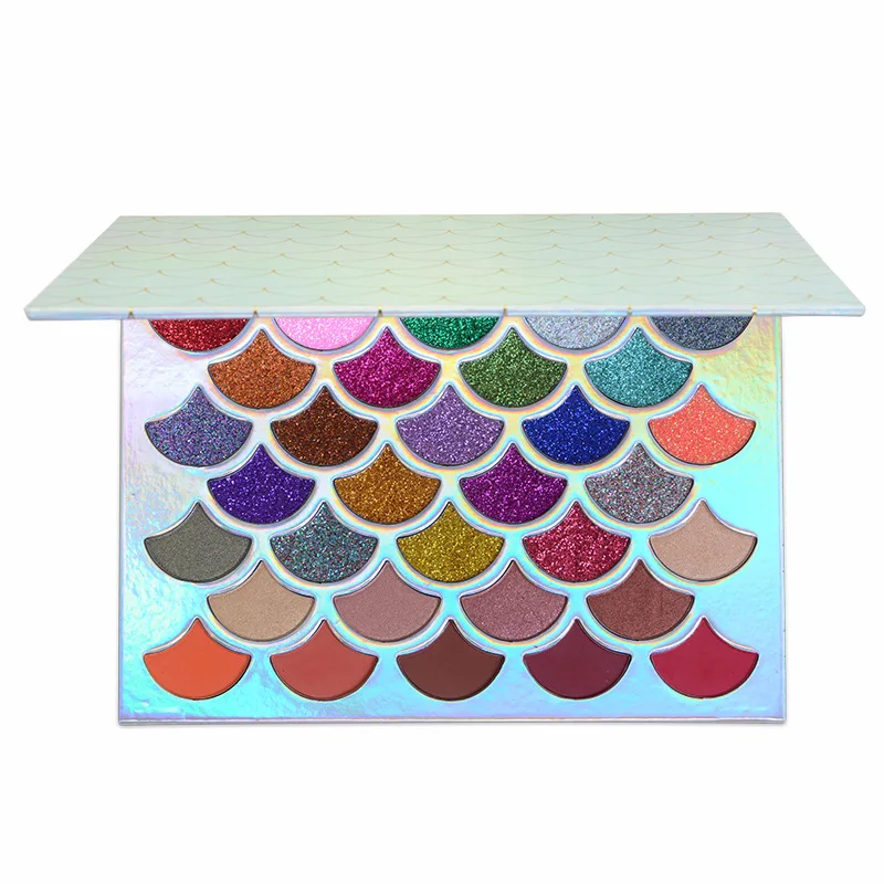 
32 Colors Fish Scale Shape Mermaid Eyeshadow Palette Waterproof OEM Glitter Eyeshadow Private Label Cosmetics 