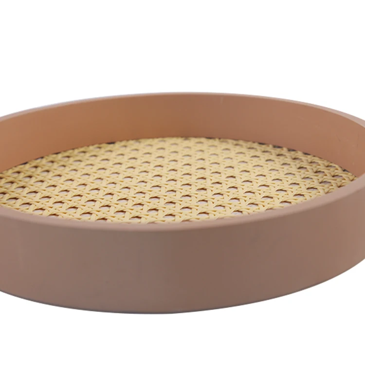 Manufacture Wholesale Rustic Wood Breakfast Serving Organizing wooden round rattan tray for Coffee Table