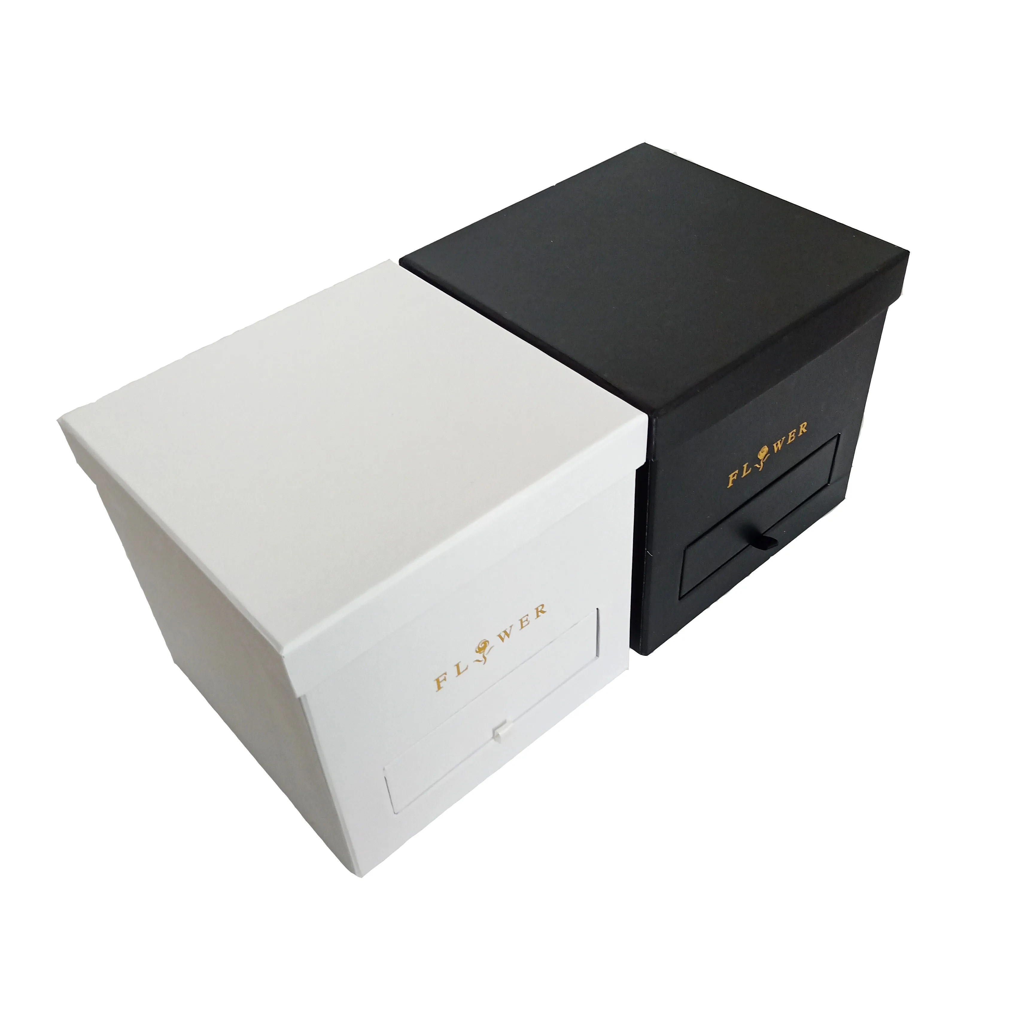 Little single piece pink two layers square flower gift box with drawer with stock