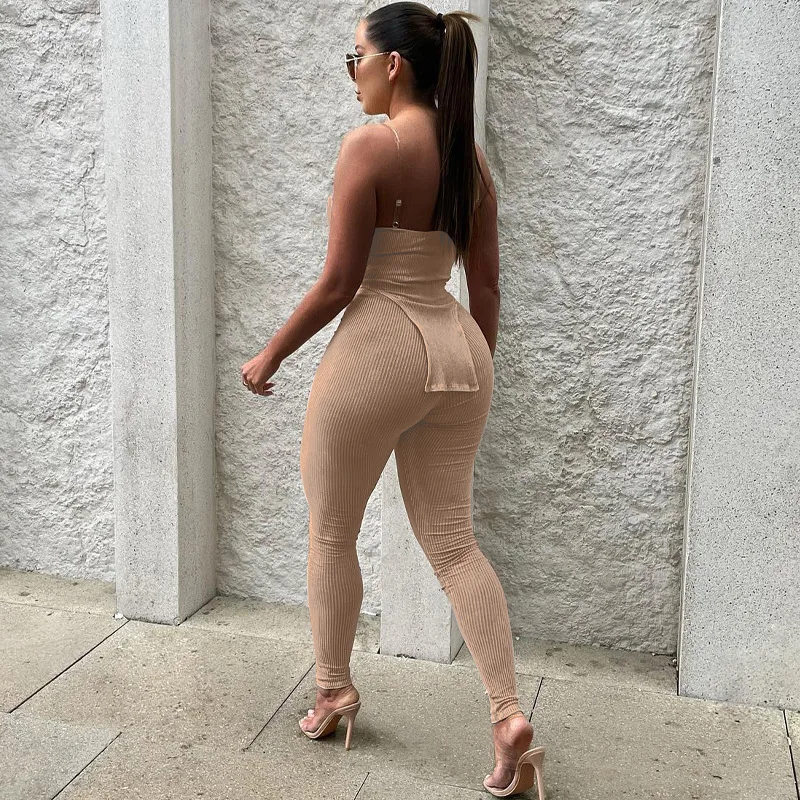 Bomblook ASST81 Knitted Strapless Solid Color Trousers Women Two Piece Pants Set Females Clothes