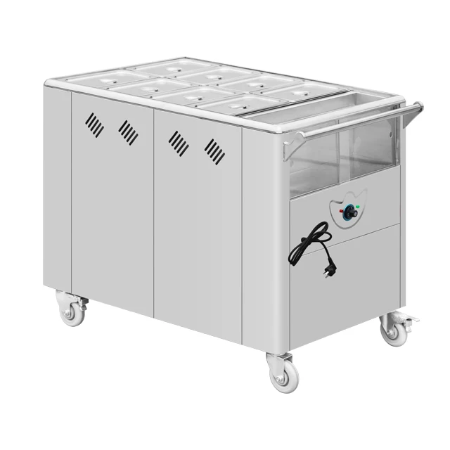 Gas 6 Pans Porridge Trolley Restaurant Push Type Snack Dish Dim Sum Propane Warming Cart With Flame-out Protection