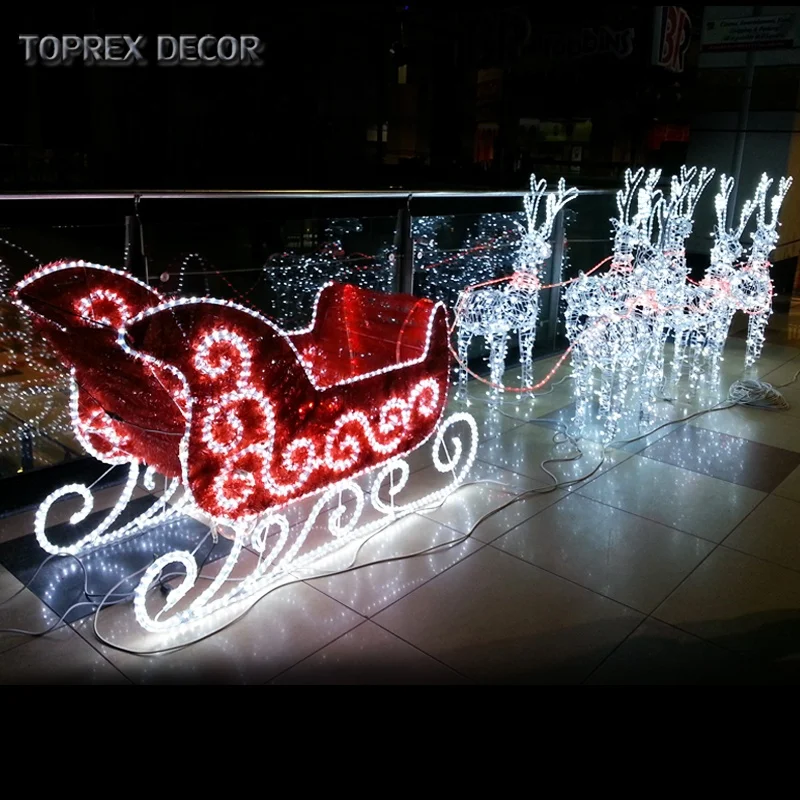 Christmas Outdoor Decorative LED 3D Motif Lights PVC Reindeer Sleigh Holiday Lighting White & Red Emittance IP65 Rated