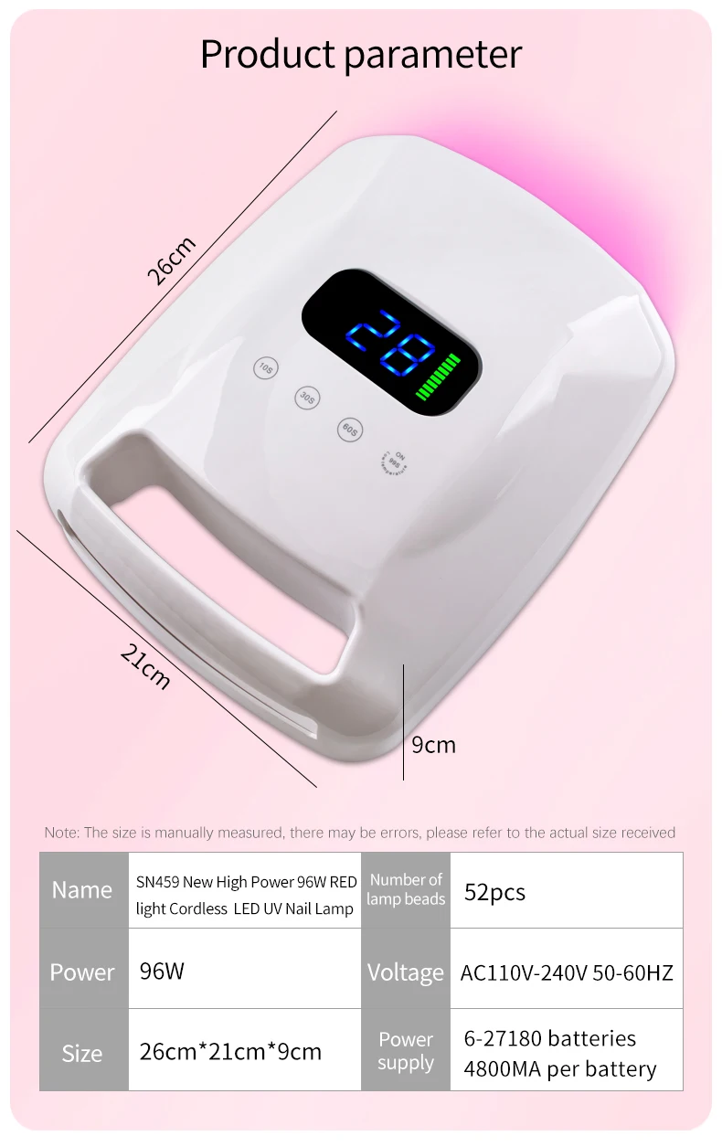 New Strong 96 Watts Uv Private Portable Rechargeable Single Finger Drying Gel Battery Operated Pro Cordless Led Nail Lamp