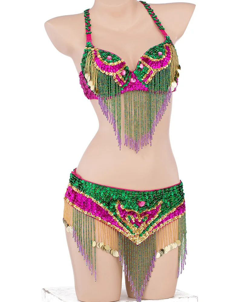Tribal Belly Dance Costume Sequins Beaded Top Bra Dancing Fancy Bra Top