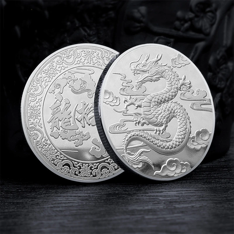 2024  dragon Year of the  Zodiac Commemoration Gold Coin Dragon Head Up Gold Silver Lucky Commemorative Medal Gift Coin