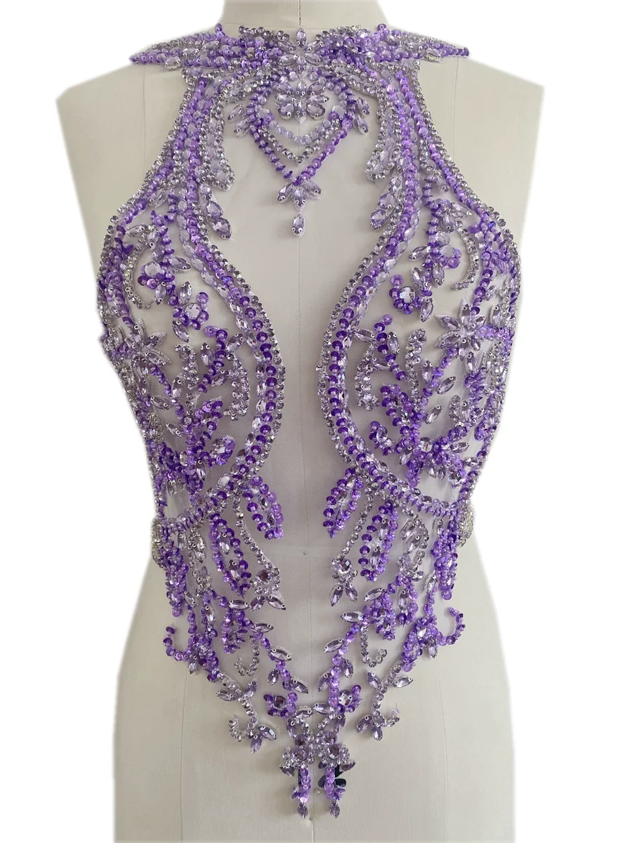 Luxury High Quality Heavy Beaded Bodice Handmade Embroidery Crystal Rhinestone Ornament Neckline Applique