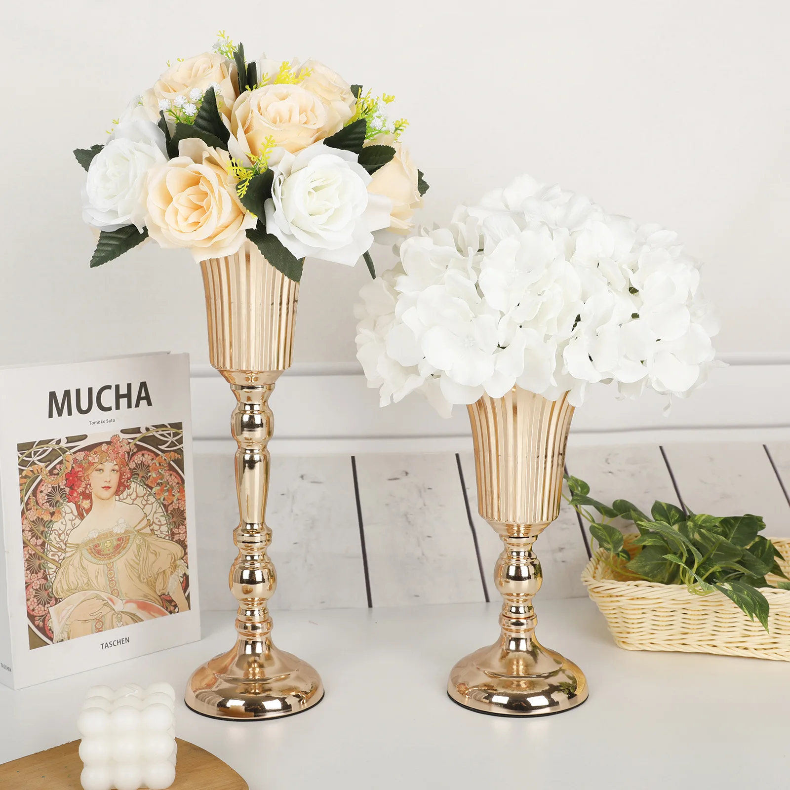 nordic Luxury wedding centerpieces trumpet vase tabletop artifical flower vase decorative gold metal vase