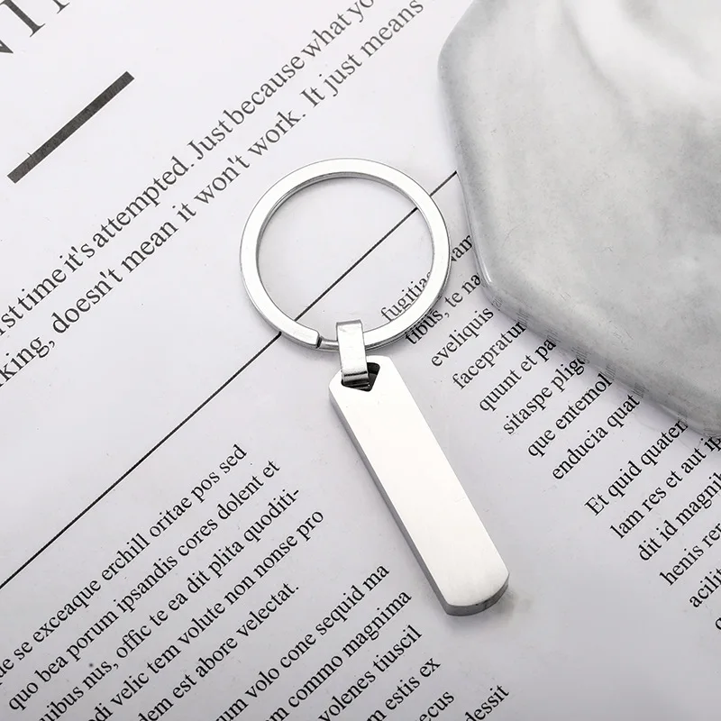 Hot Selling In Factories Engrave Stainless Steel Key Chain Mirror Polished Rectangle Bar Pendant Key Chain