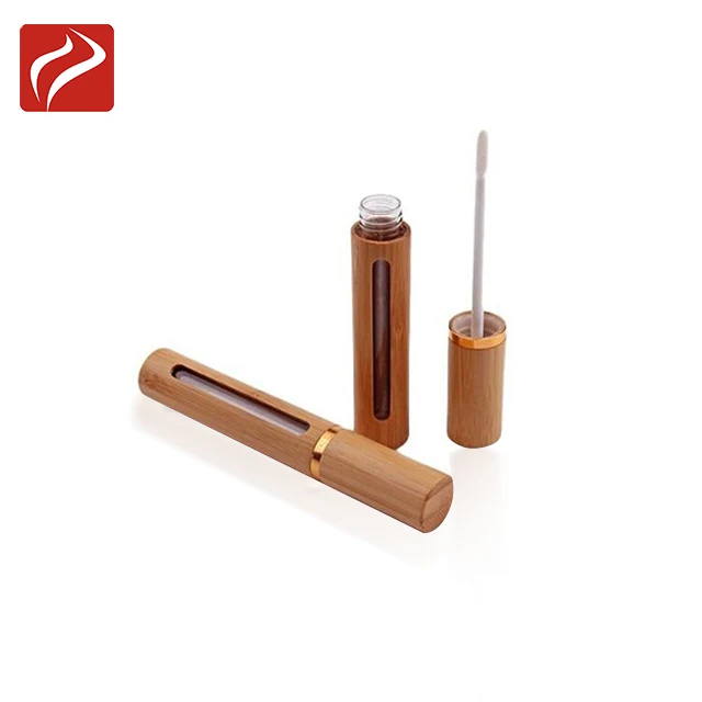 Fancy Bamboo Lip Balm Containers Cosmetic Tube Empty Bamboo Lipstick Tube with Brush