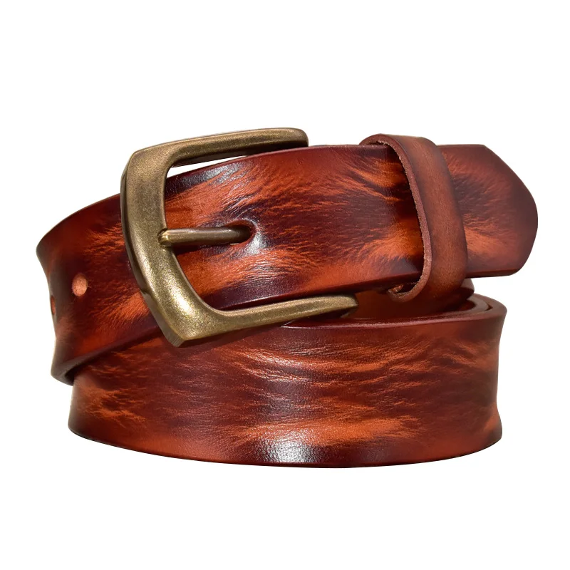 Top Quality Brass Buckle Full Grain Vegetable Tanned Leather Belt for Men