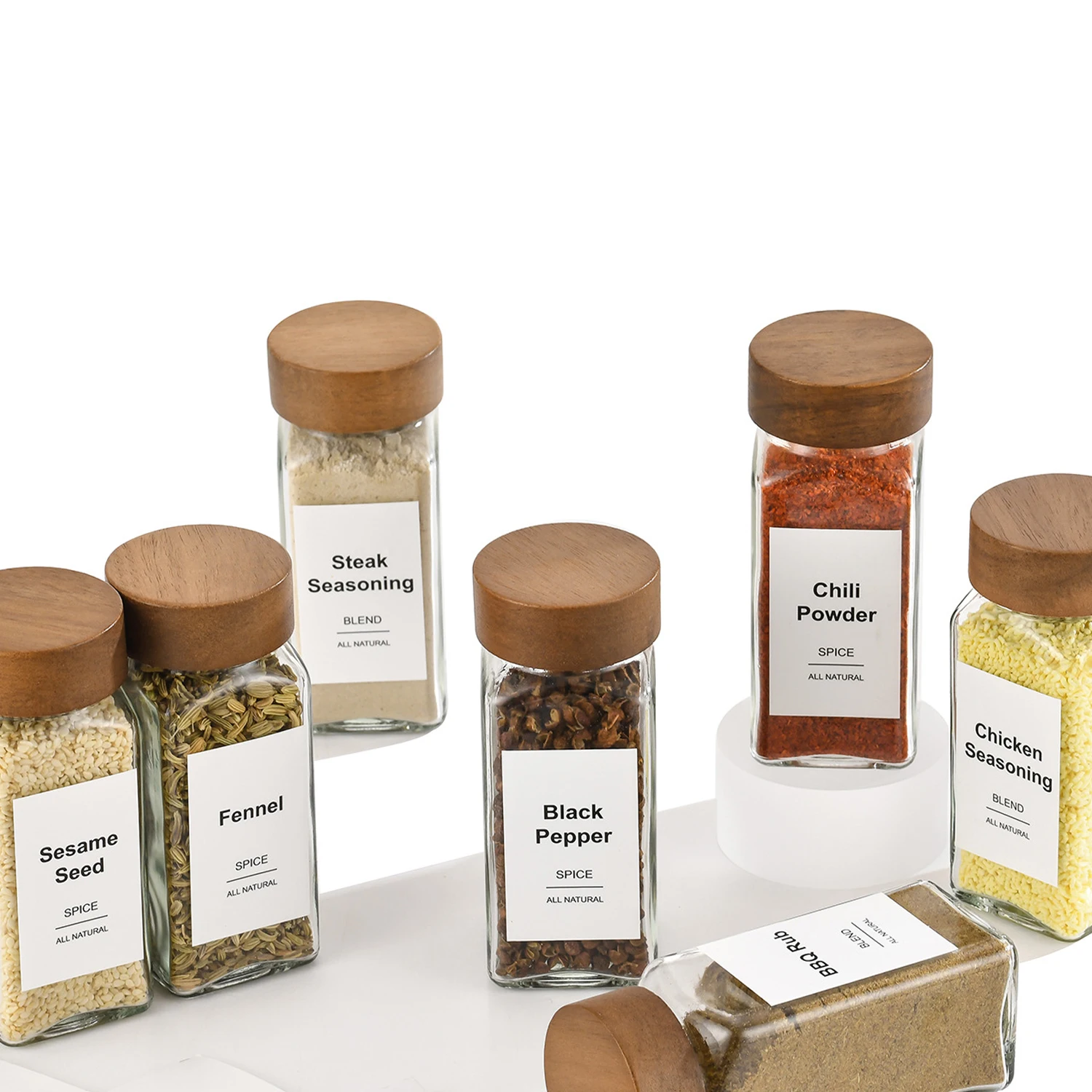 120ml Acacia wood lid bottle 4oz glass square bottle seasoning  spice jar