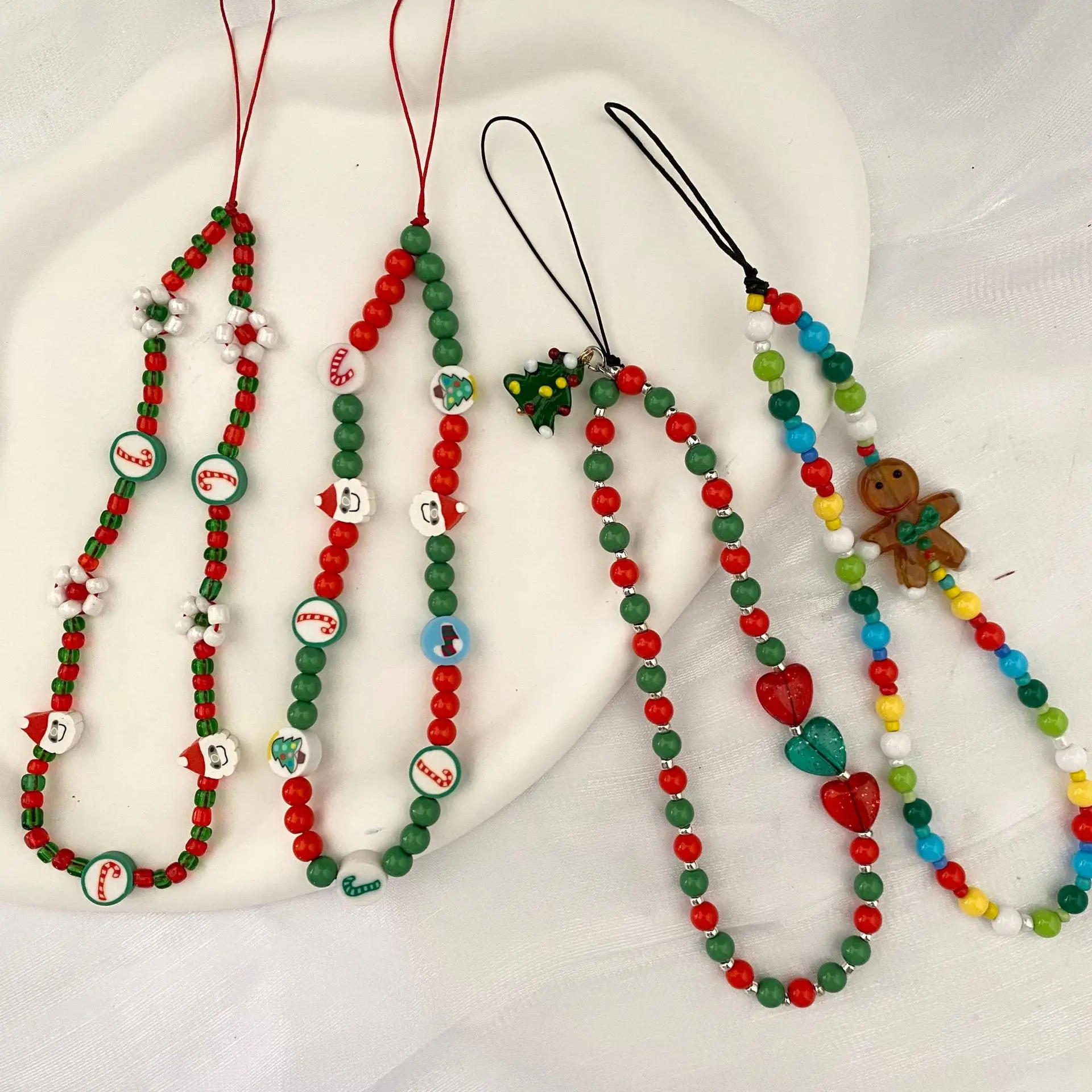 Christmas Soft Ceramic Rice Beads Mobile Phone Tether And Lanyard Accessories Chain