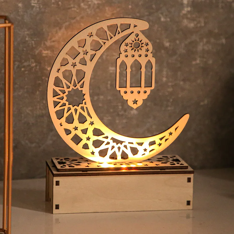 Mubarak Ramadan Eid Moonlight Lamp Wholesale Home Decor Kids Night Lights Wood Model for Muslim Festival Hanging Ornaments