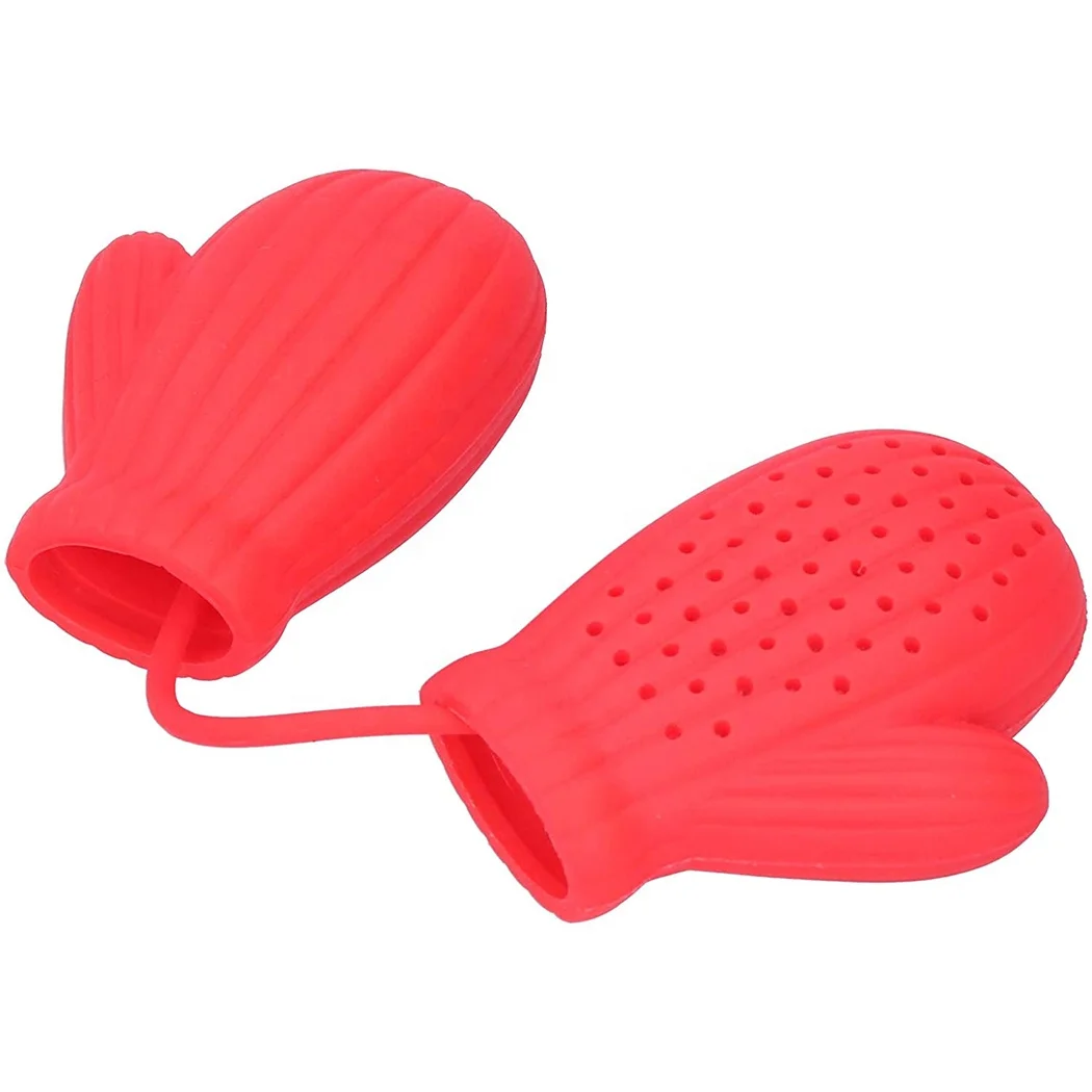 Silicone Tea Filter,Silicone Tea Strainer Silicone Christmas Glove Tea Infuser with Drip Tray