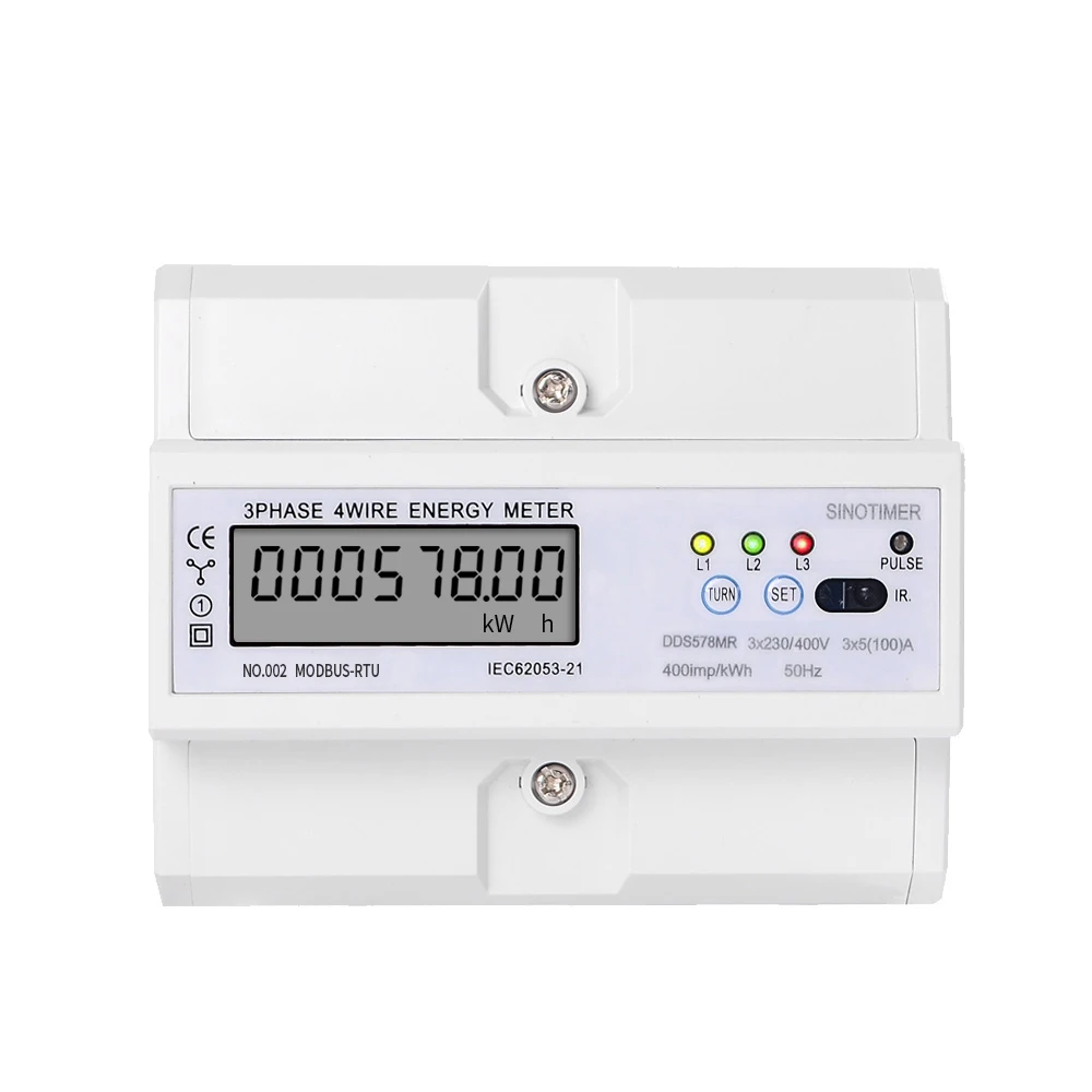 RS485 220/380V 5-100A 3 Phase 4 Wire DIN Rail Energy Meter Digital Power Factor Monitor with Voltage Current Frequency Display