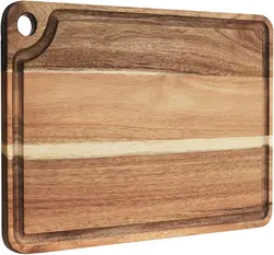 Wood Cutting Board for Kitchen with Juice Groove Handle Non-slip Mats Hanging Hole for Meat Vegetables Cheese Chopping Board