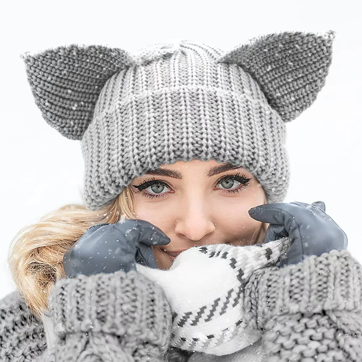 New Devil Ear wool Acrylic Knit Hat Fashion Trendy Warm Winter knitted beanie hats custom wholesale